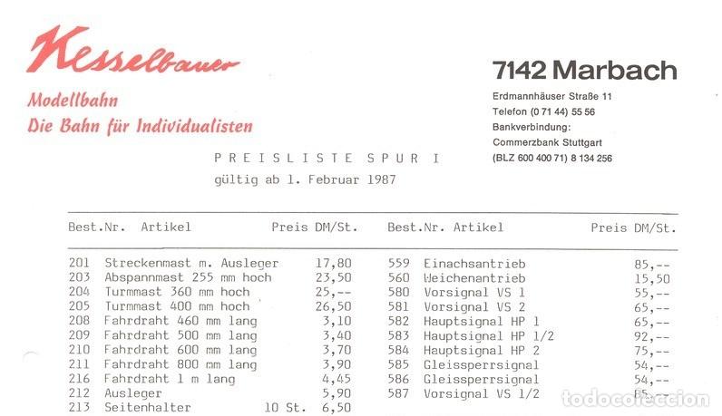 Giocattoli antichi: cat&aacute;logo KESSELBAUER 1987 Spur 1 Ma&szlig;stab 1/32 Preisliste DM - en alem&aacute;n