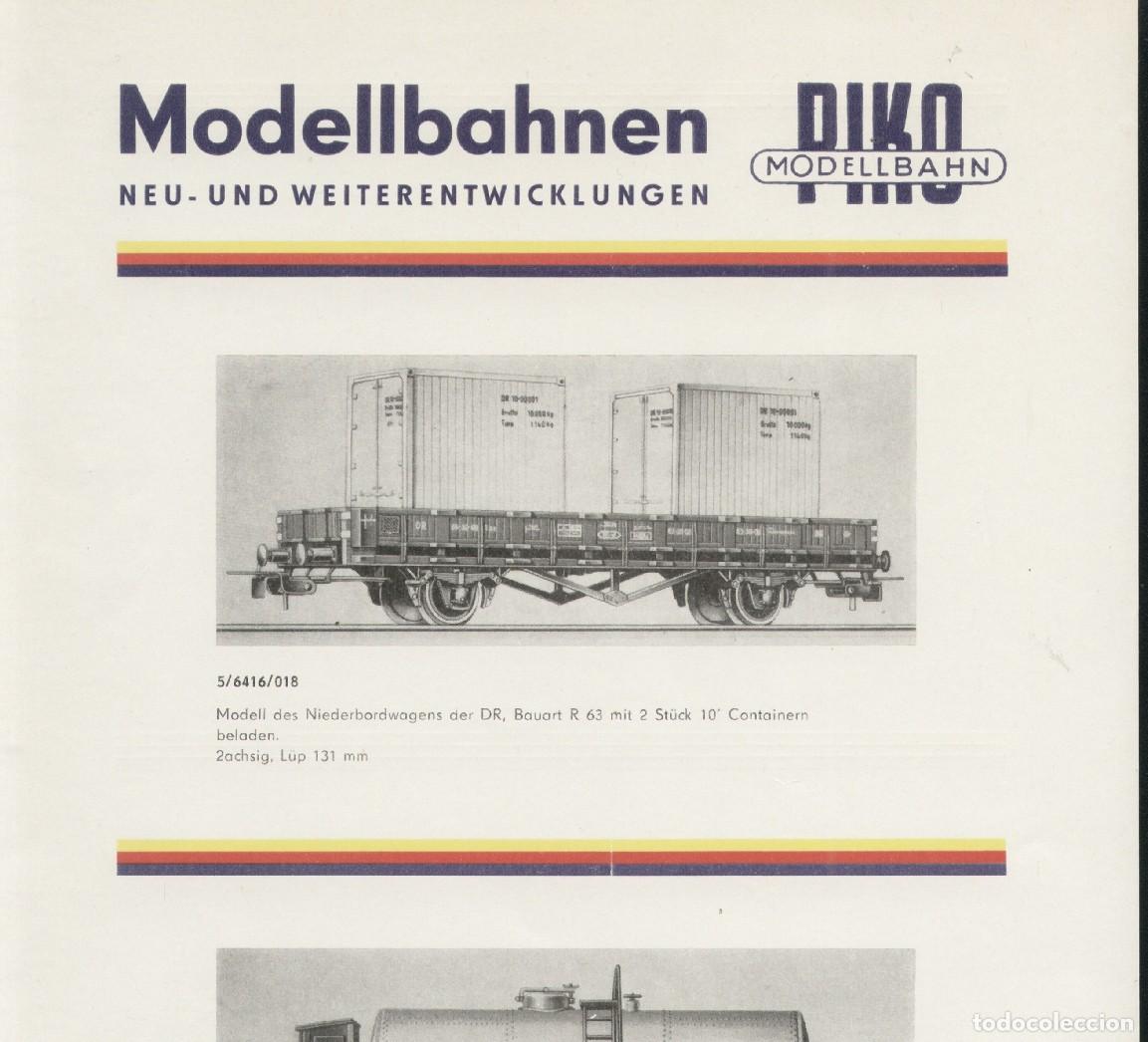 Juguetes antiguos: cat&aacute;logo PIKO 1980s Modellbahnen Neuheiten FS Weintrasportwagens ERMEFER, DR Niederbordwagens DDR