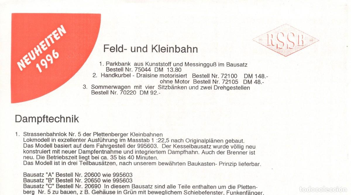 Jouets Anciens: cat&aacute;logo REGNER Neuheiten 1996 Feld & Kleinbahn - Dampftechnick - en alem&aacute;n