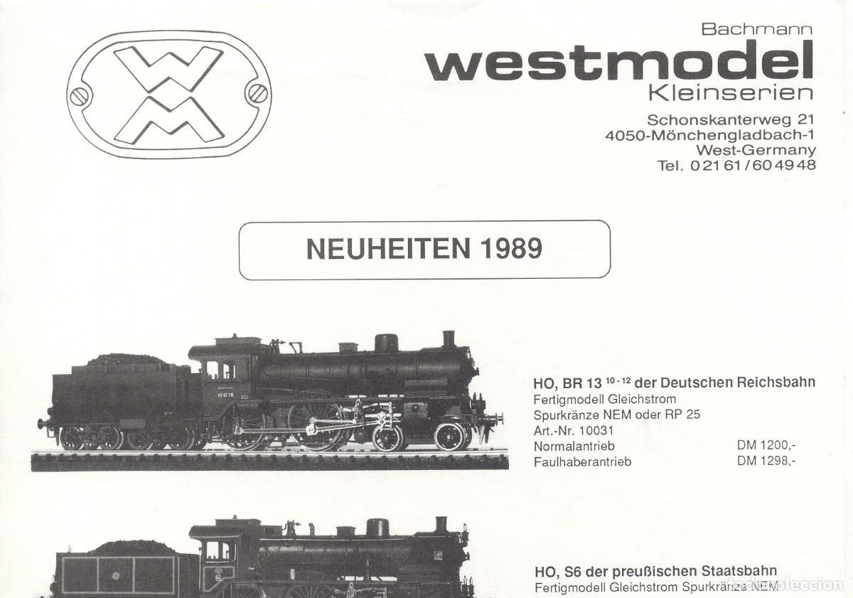 Antikes Spielzeug: cat&aacute;logo WESTMODEL Neuheiten 1989 Bachman Kleiserien HO Z - en alem&aacute;n