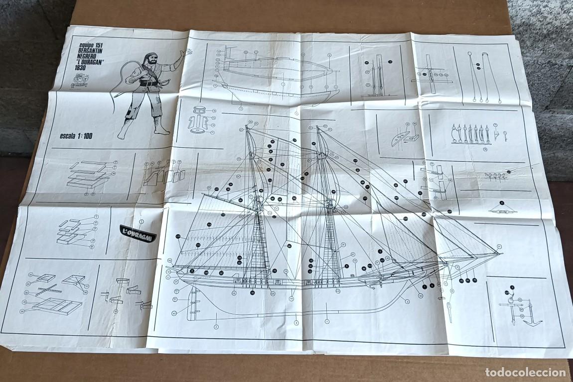 Juguetes antiguos: 3 laminas Instrucciones del montaje para la maqueta naval BERGANTIN NEGRERO - L&acute;ouragan 1830