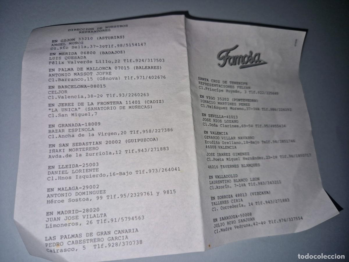 Juguetes antiguos: MU&Ntilde;ECAS DE FAMOSA, FOLLETO, DIRECCION DE REPARADORES, EN TODA ESPA&Ntilde;A,