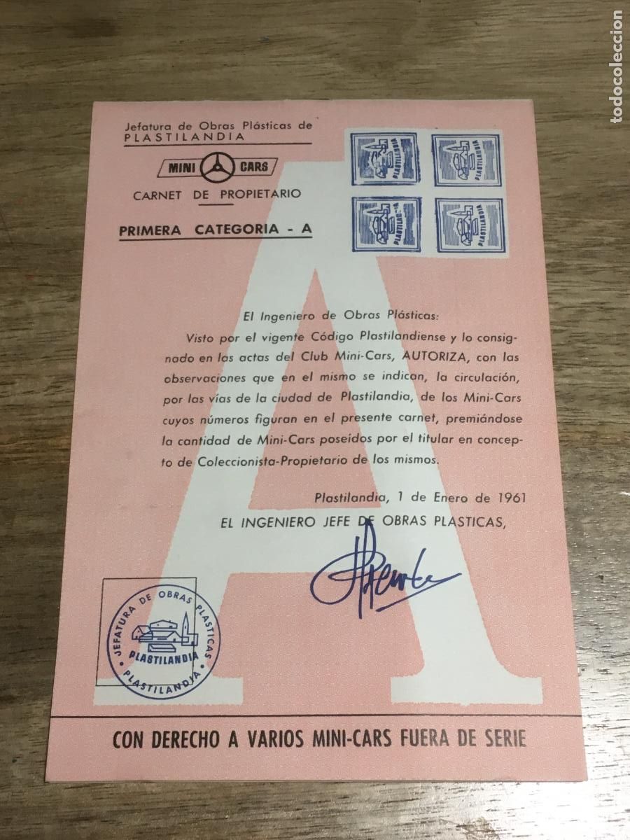 Juguetes antiguos: mini cars anguplas carnet de propietario 1961 perfecto estado
