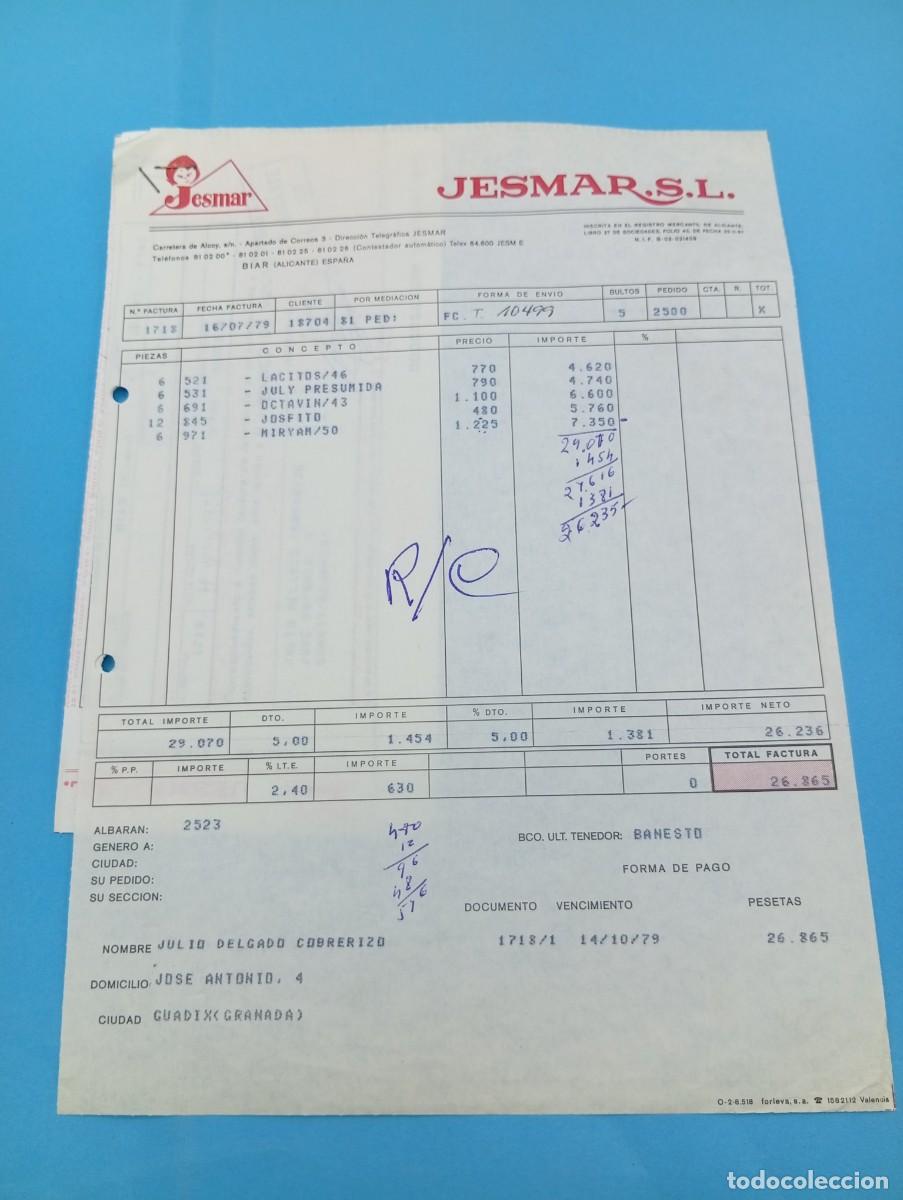Juguetes antiguos: FACTURA Y LETRA DE CAMBIO DE JUGUETES. JESMAR, S.A. BIAR, ALICANTE, 1979.