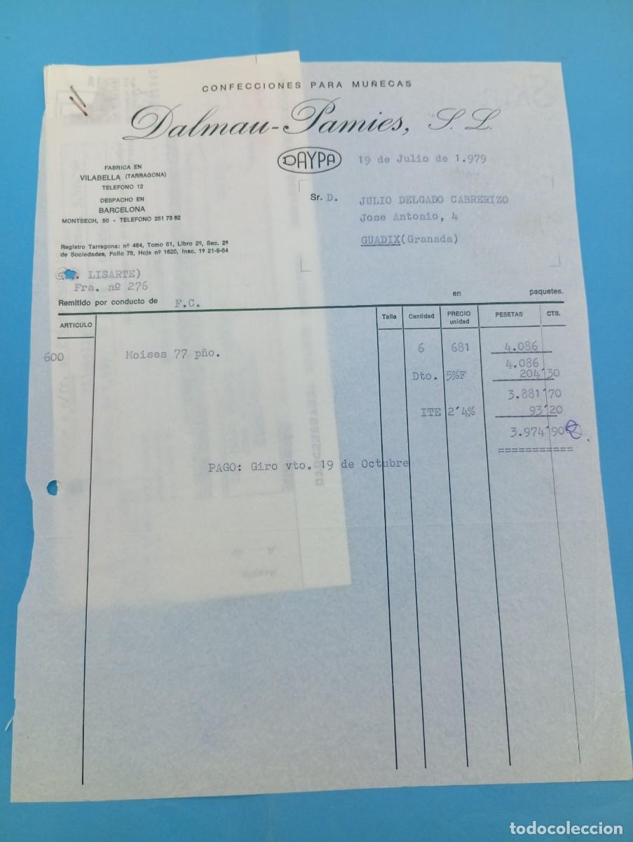Juguetes antiguos: FACTURA Y LETRA DE CAMBIO DE JUGUETES. DAYPA. DALMAU-PAMIES, S.L. VILABELLA, TARRAGONA, 1979.