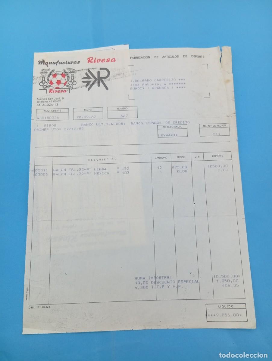 Juguetes antiguos: FACTURA Y LETRA DE CAMBIO DE JUGUETES. MANUFACTURAS RIVESA. ZARAGOZA, 1982.