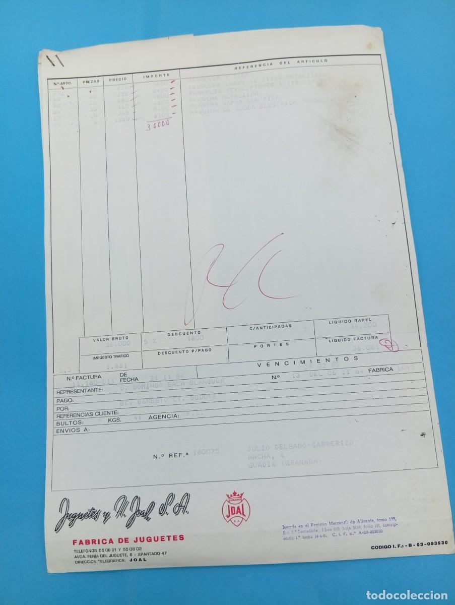Juguetes antiguos: FACTURA Y LETRA DE CAMBIO DE JUGUETES. JUGUETES Y H. JOAL S.A. IBI, ALICANTE, 1984.