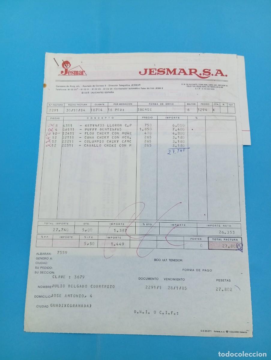 Juguetes antiguos: FACTURA Y LETRA DE CAMBIO DE JUGUETES. JESMAR, S.A. BIAR, ALICANTE, 1984.