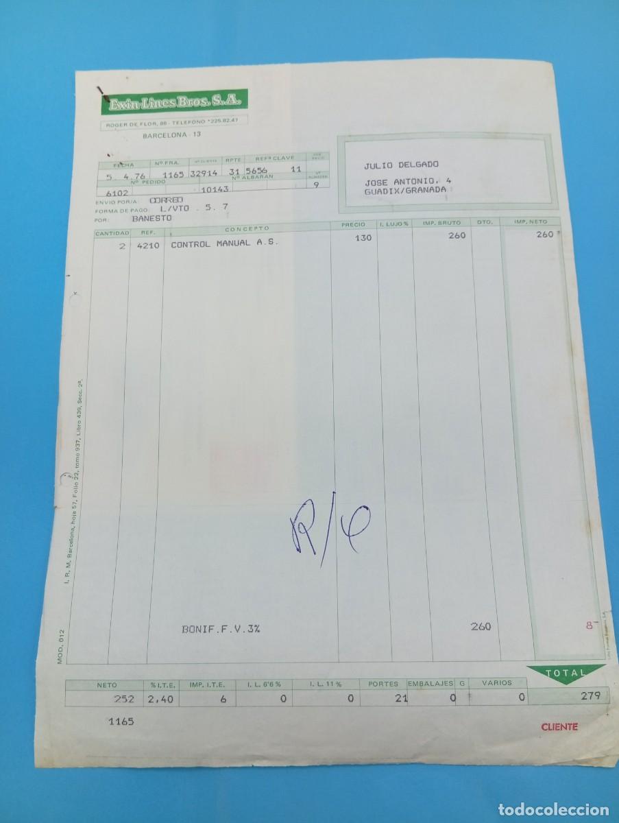 Juguetes antiguos: FACTURA Y LETRA DE CAMBIO DE JUGUETES. EXIN-LINES BROS. S.A. BARCELONA, 1976.