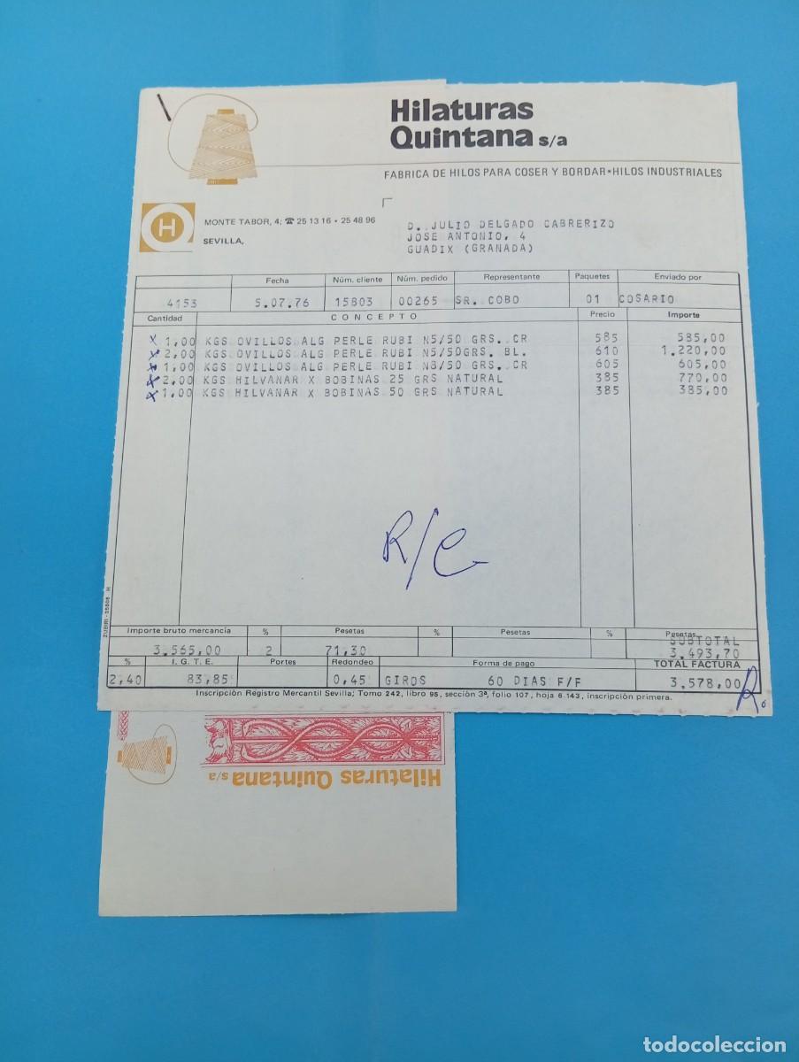 Juguetes antiguos: FACTURA Y LETRA DE CAMBIO DE JUGUETES. HILATURAS QUINTANA, S.A. SEVILLA, 1976.