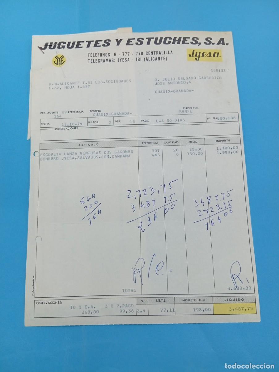 Juguetes antiguos: FACTURA Y LETRA DE CAMBIO DE JUGUETES. JYESA. JUGUETES Y ESTUCHES, S.A. IBI, ALICANTE, 1974.