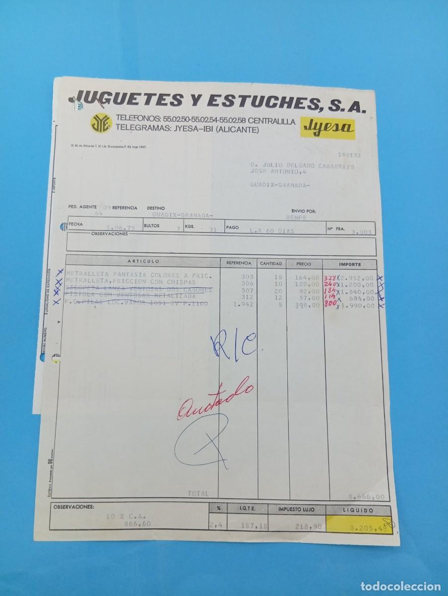 Juguetes antiguos: FACTURA Y LETRA DE CAMBIO DE JUGUETES. JYESA. JUGUETES Y ESTUCHES, S.A. IBI, ALICANTE, 1975.