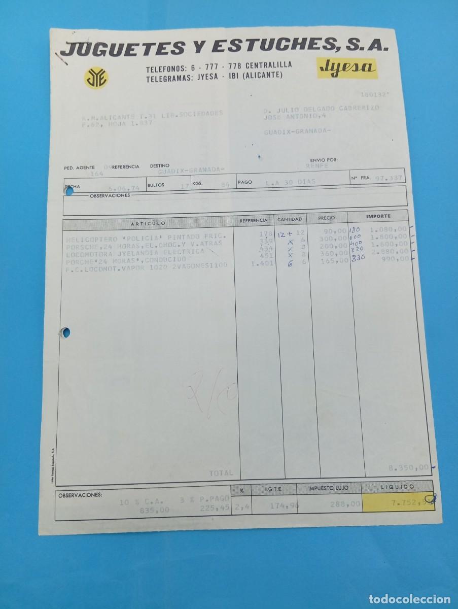 Juguetes antiguos: FACTURA Y LETRA DE CAMBIO DE JUGUETES. JYESA. JUGUETES Y ESTUCHES, S.A. IBI, ALICANTE, 1974.
