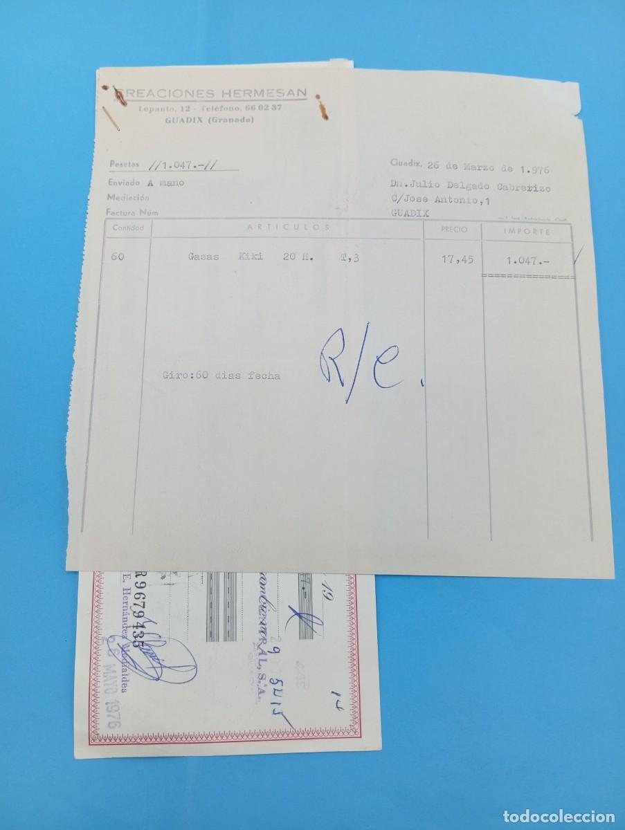 Juguetes antiguos: FACTURA Y LETRA DE CAMBIO DE JUGUETES. CREACIONES HERMESAN. GUADIX, GRANADA, 1976.