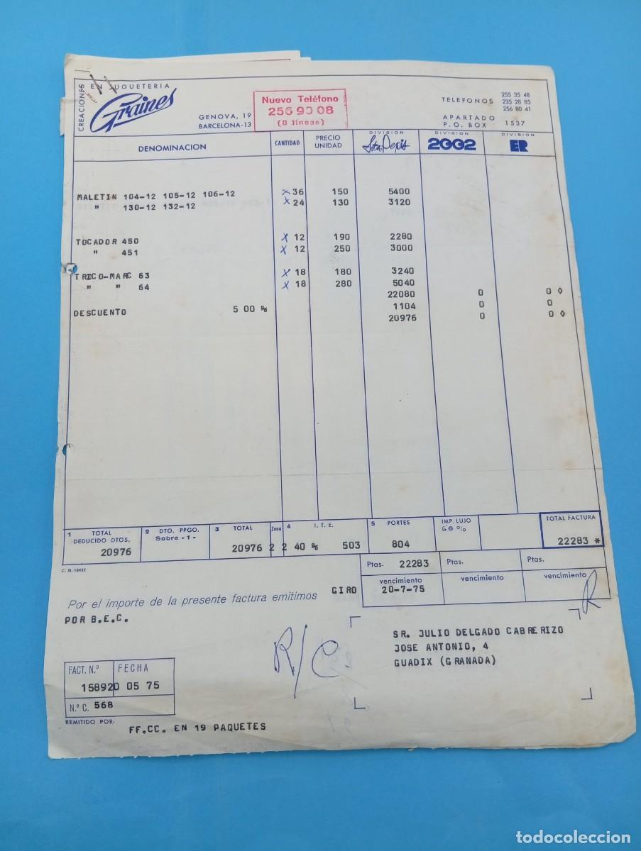 Juguetes antiguos: FACTURA Y LETRA DE CAMBIO DE JUGUETES. GRAINES S.A. CREACION EN JUGUETERIA. BARCELONA, 1975.