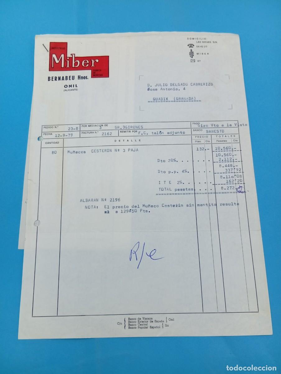 Juguetes antiguos: FACTURA Y LETRA DE CAMBIO DE JUGUETES. INDUSTRIAS MIBER. ONIL, ALICANTE, 1979.