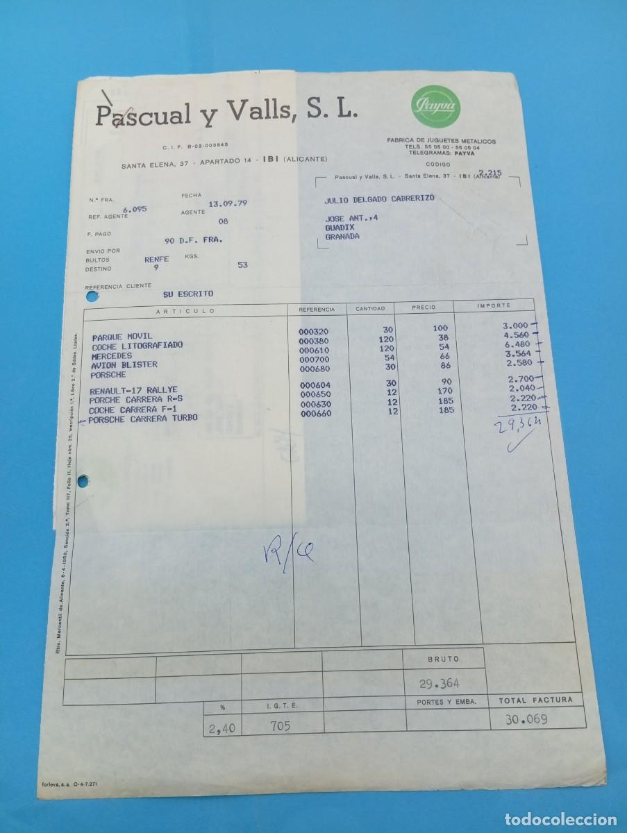 Juguetes antiguos: FACTURA Y LETRA DE CAMBIO DE JUGUETES. PASCUAL Y VALLS, S.L. FABRICA DE JUGUETES. IBI,ALICANTE, 1979