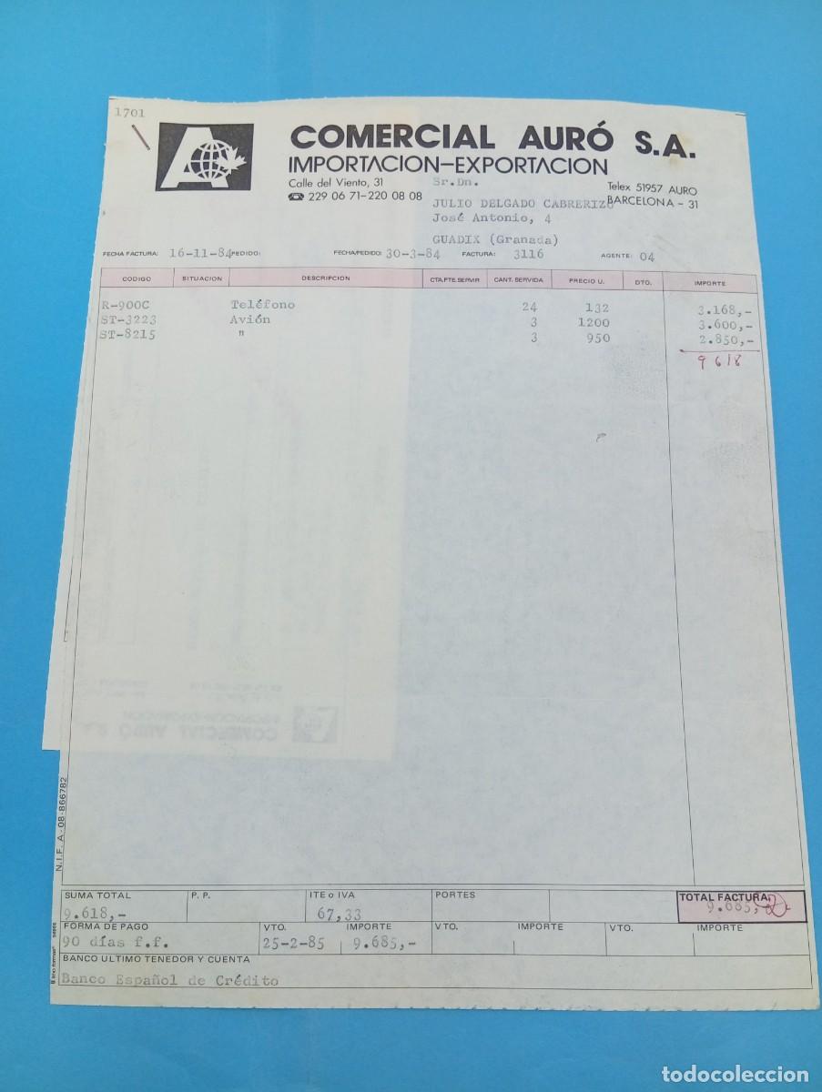 Juguetes antiguos: FACTURA Y LETRA DE CAMBIO DE JUGUETES. COMERCIAL AURO, S.A. BARCELONA, 1984.