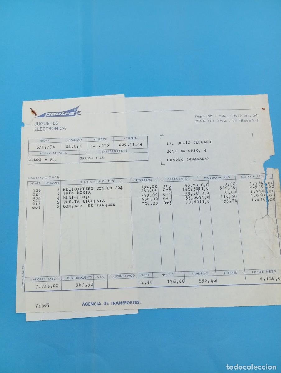 Juguetes antiguos: FACTURA Y LETRA DE CAMBIO DE JUGUETES. PACTRA. JUGUETES ELECTRONICA. BARCELONA, 1976.