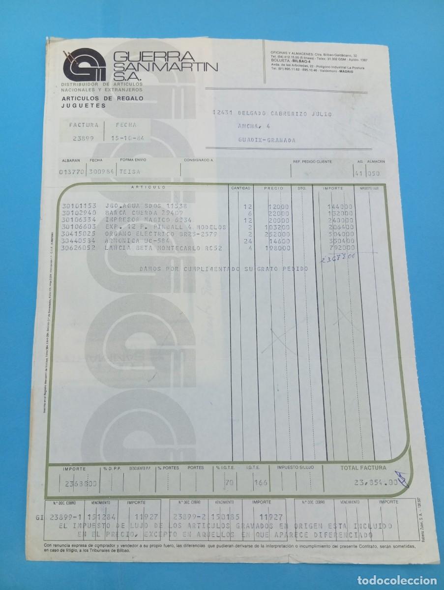 Juguetes antiguos: FACTURA Y LETRA DE CAMBIO DE JUGUETES. GUERRA SAN MARTIN, S.A. MADRID, 1984.