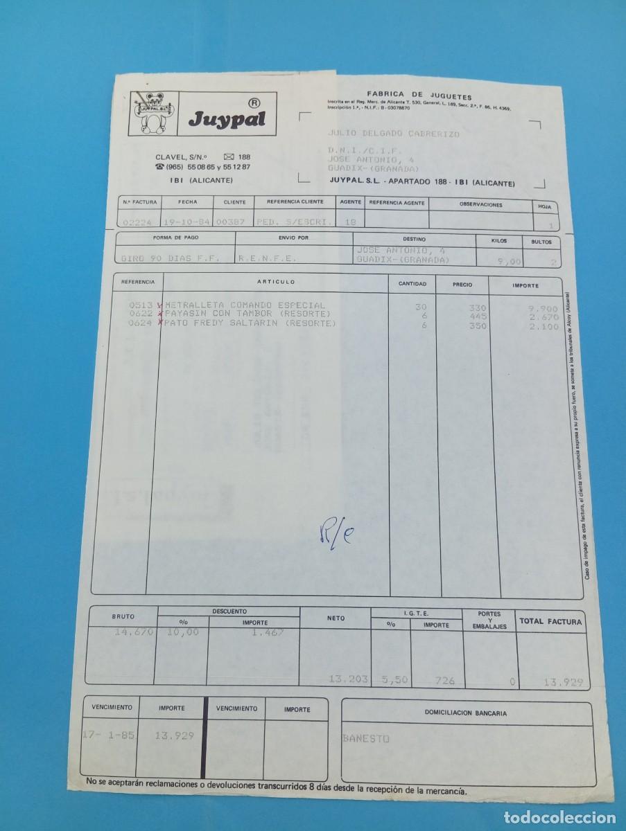 Juguetes antiguos: FACTURA Y LETRA DE CAMBIO DE JUGUETES. JUYPAL. FABRICA DE JUGUETES. IBI, ALICANTE, 1984.