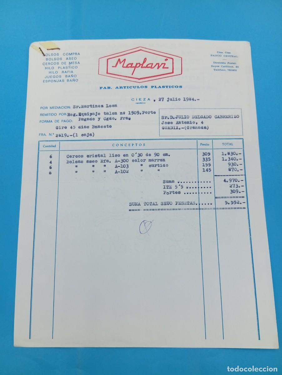 Juguetes antiguos: FACTURA Y LETRA DE CAMBIO DE JUGUETES. MAPLAVI. FAB. ARTICULOS PLASTICOS. CIEZA, MURCIA, 1984.