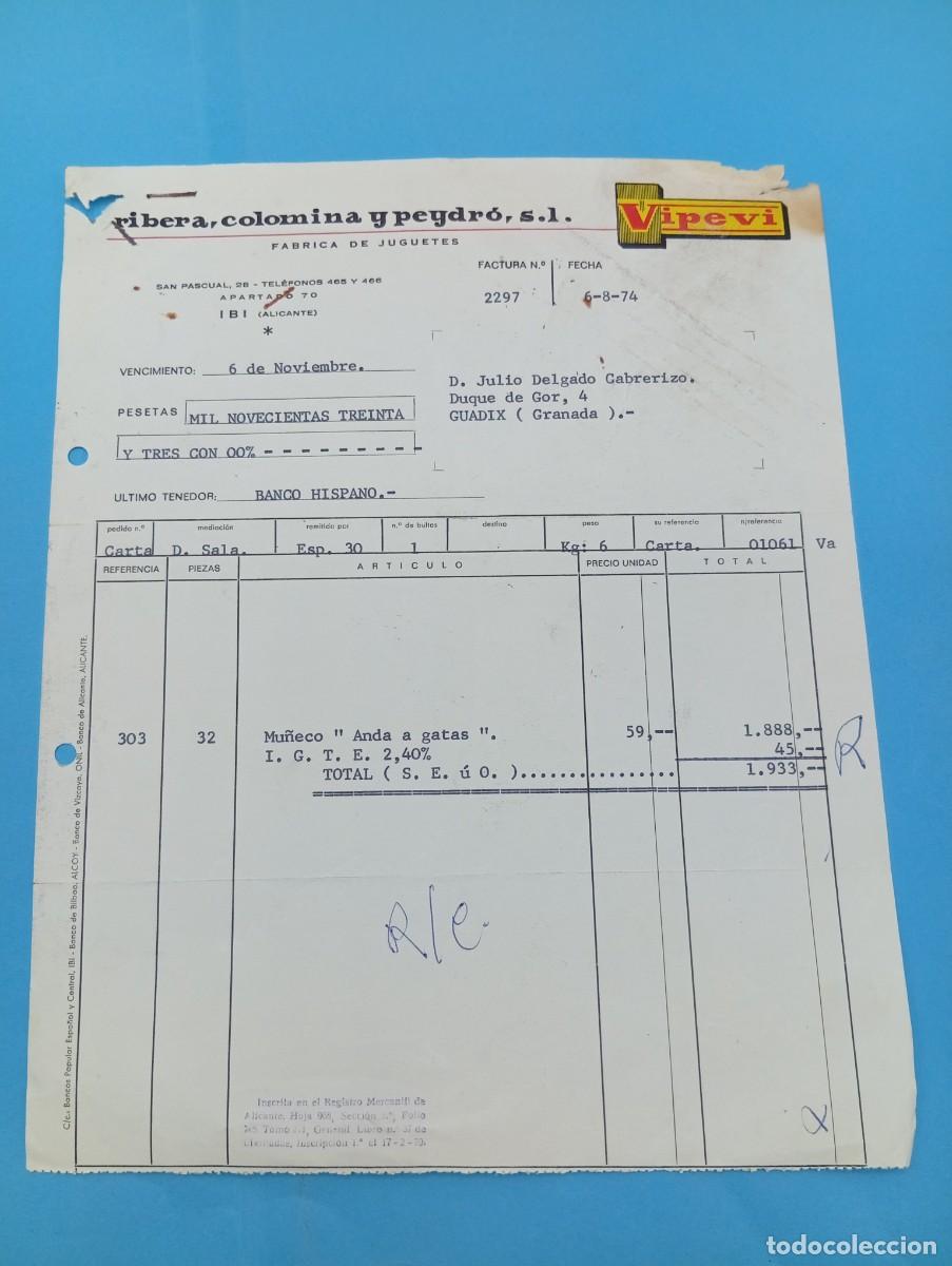 Juguetes antiguos: FACTURA Y LETRA DE CAMBIO DE JUGUETES. VIVEPI. FABRICA DE JUGUETES. IBI, ALICANTE, 1974.