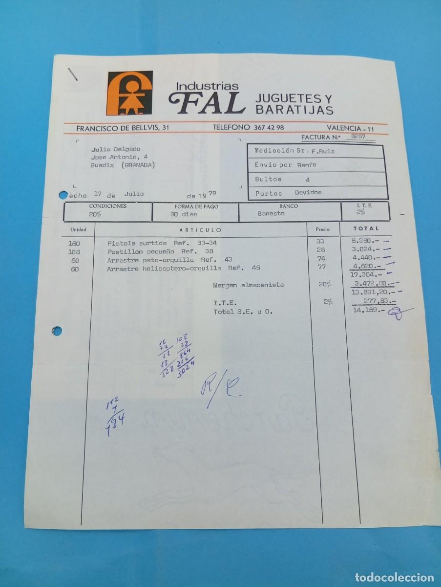 Juguetes antiguos: FACTURA Y LETRA DE CAMBIO DE JUGUETES. INDUSTRIAS FAL. JUGUETES Y BARATIJAS. VALENCIA, 1979.