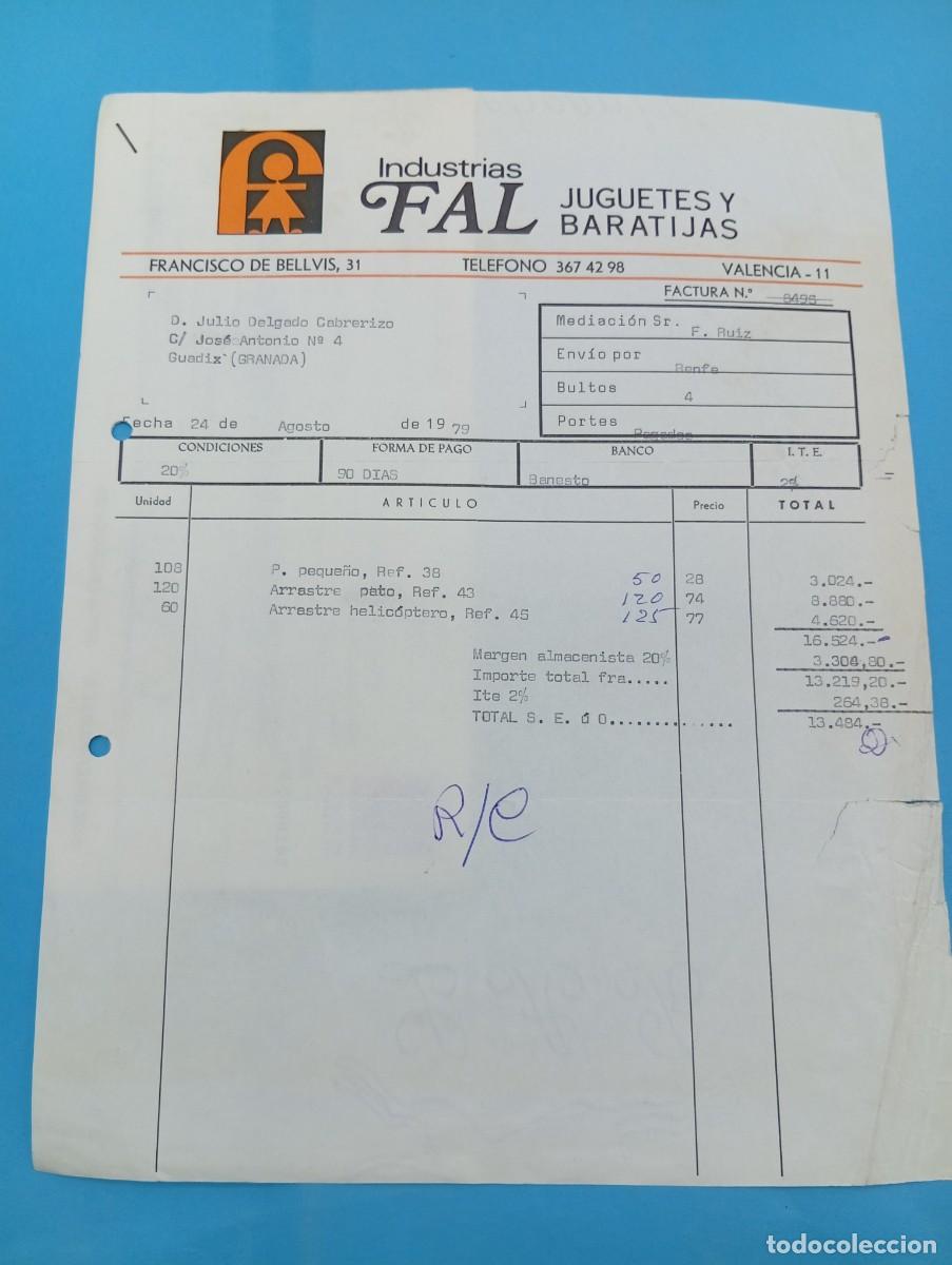 Juguetes antiguos: FACTURA Y LETRA DE CAMBIO DE JUGUETES. INDUSTRIAS FAL. JUGUETES Y BARATIJAS. VALENCIA, 1979.
