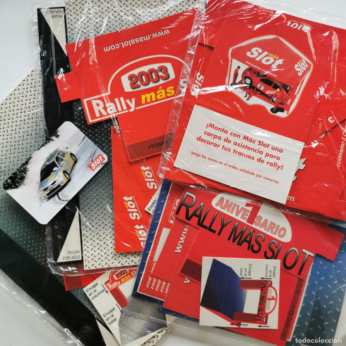Juguetes antiguos: Lote M&aacute;s Slot rally y decoraci&oacute;n para circuitos slot &ndash; kits 2003, carpa asistencia y calendario