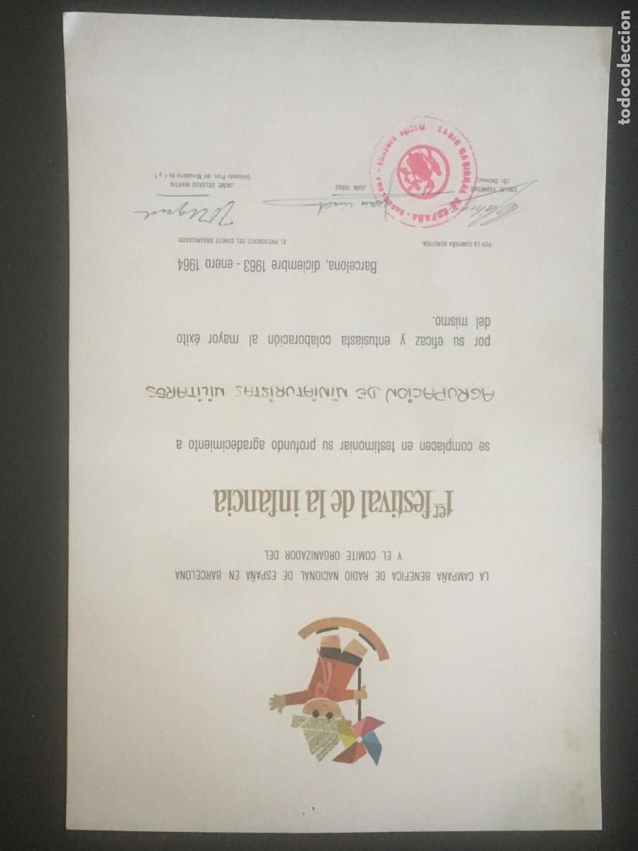Juguetes antiguos: festival de la infancia 1963 barcelona diploma original antiguo