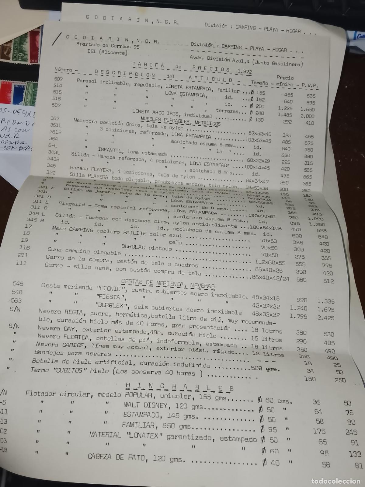 Juguetes antiguos: Cat&aacute;logo Tarifa Precios 1972 Codiarin (Ibi) Camping y Juguetes Geyper + Hoja Pedido Suelta