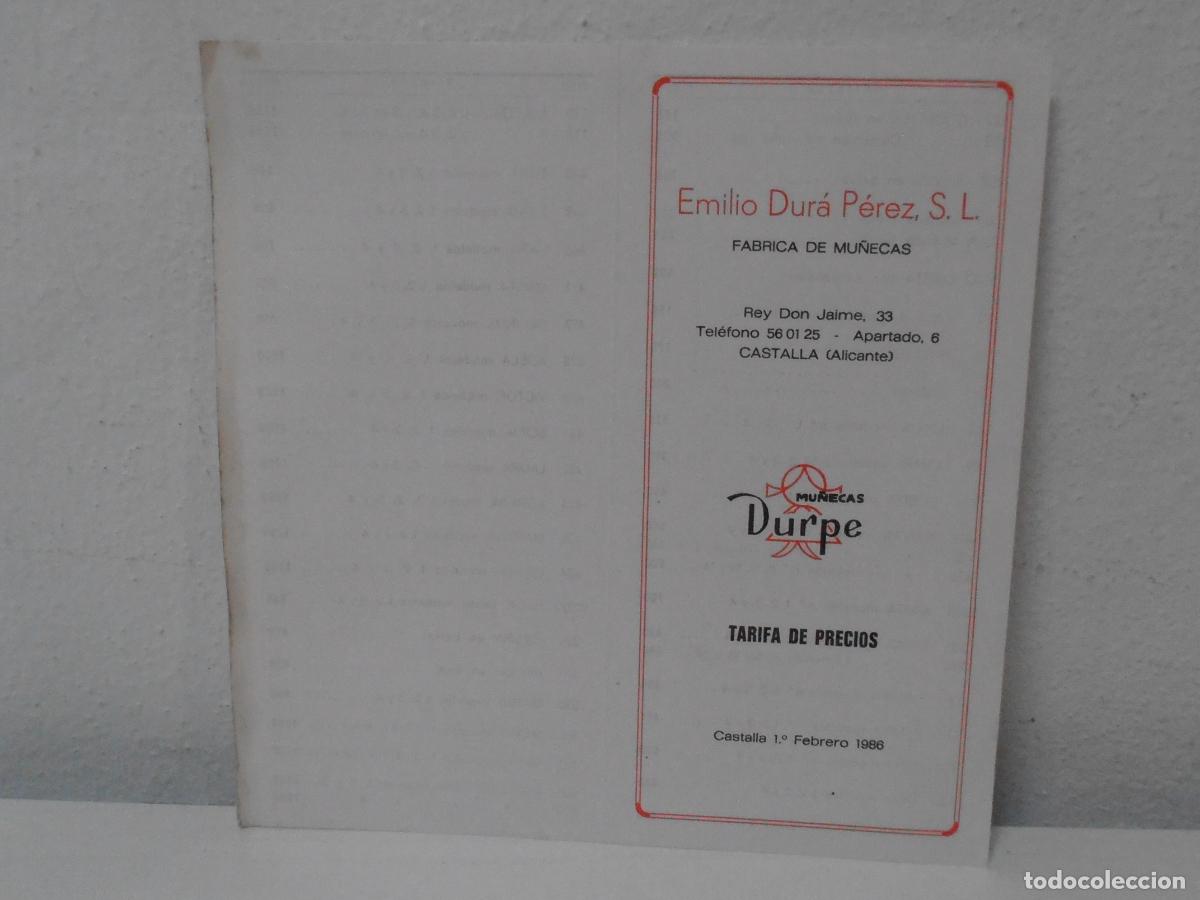 Juguetes antiguos: TARIFA DE PRECIOS, EMILIO DURA PEREZ, DURPE SL, 1986, ANTIGUA JUGUETERIA