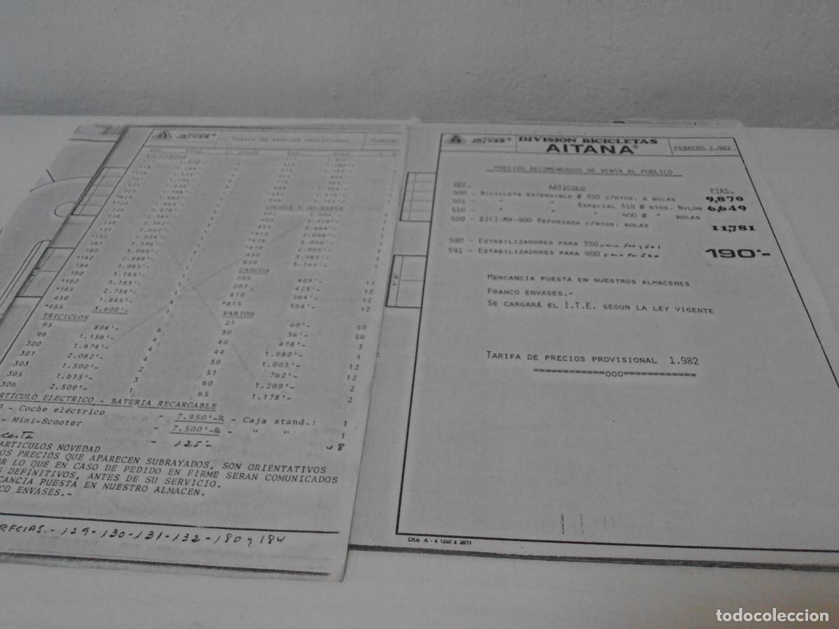 Juguetes antiguos: TARIFA PRECIOS TIENDA, INJUSA DIVISION BICICLETAS AITANA, 1983, ANTIGUA JUGUETERIA