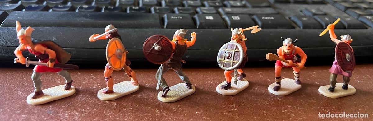 Juguetes antiguos Exin: Lote de 6 figuras Guerreros Medievales, Vikingos, Normandos - Historex - Elastolin (Exin Castillos)