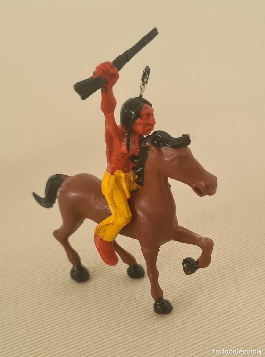 Juguetes antiguos Exin: EXIN WEST INDIO A CABALLO CON RIFLE ORIGINAL