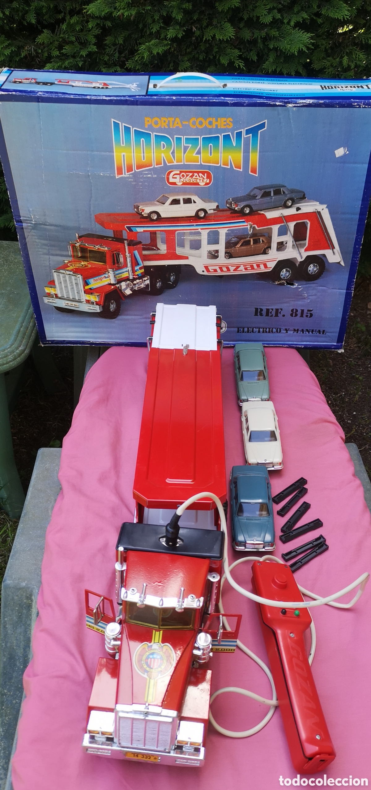 Juguetes antiguos Goz&aacute;n: Gozan. Portacoches Horizont Met&aacute;lico.EL&Eacute;CTRICO Y MANUAL.SIN USAR.MUY BIEN.Con 3 Mercedes escala 1:24