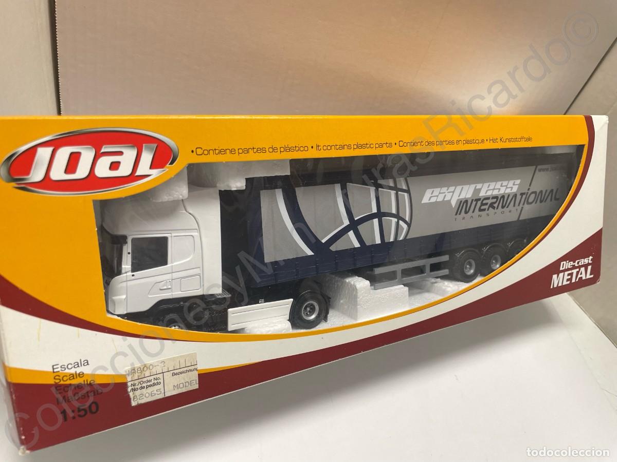 Juguetes antiguos Joal: Cami&oacute;n Scania R Topline - Remolque Tautliner Express International Transport (Escala 1:50) JOAL 386
