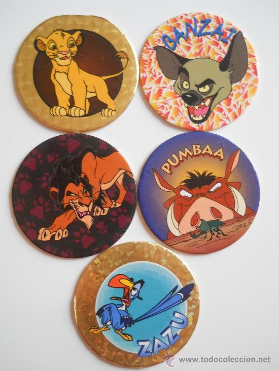 Juguetes antiguos y Juegos de colecci&oacute;n: LOTE DE 5 TAZO / TAZOS DEL REY LEON - THE LION KING - DISNEY - SELECTA NUMEROS 22, 30 , 35 , 46 Y 66