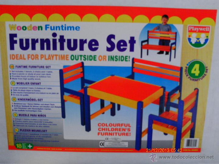 Juguetes antiguos y juegos de colecci&oacute;n: MESA+BANCO+2 SILLAS DE MADERA PARA MONTAR.PLAYWELL 90'S.NUEVO EN CAJA PRECINTADA.