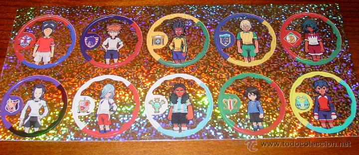 Juguetes antiguos y juegos de colecci&oacute;n: LOTE completo de tazos ESPECIALES de la serie INAZUMA ELEVEN promoci&oacute;n de sunny delight en troquel.