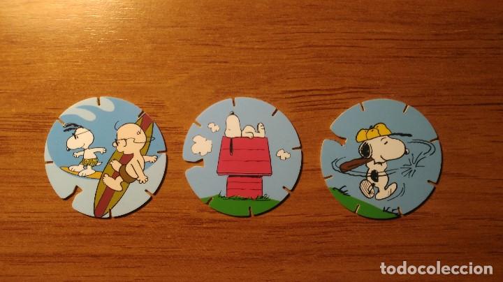 Juguetes antiguos y Juegos de colecci&oacute;n: LOTE DE 3 TAZOS VOLADORES - SNOOPY CAPS - GREFUSA