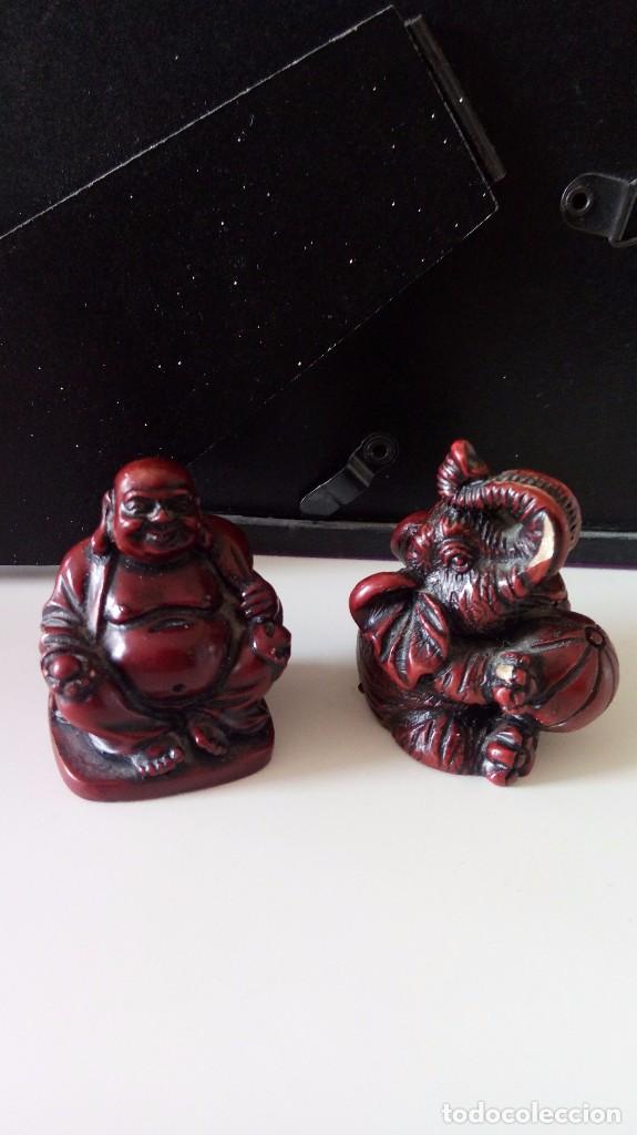 Juguetes antiguos y juegos de colecci&oacute;n: Lote dos figuras Buda y Elefante. De 5 cms cada una.