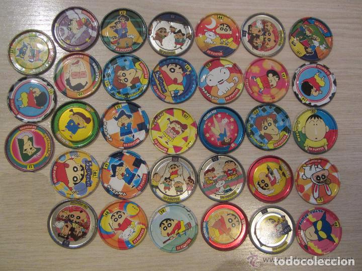 Juguetes antiguos y Juegos de colecci&oacute;n: LOTE TAZOS METALICOS SHIN CHAN A&Ntilde;O 1997