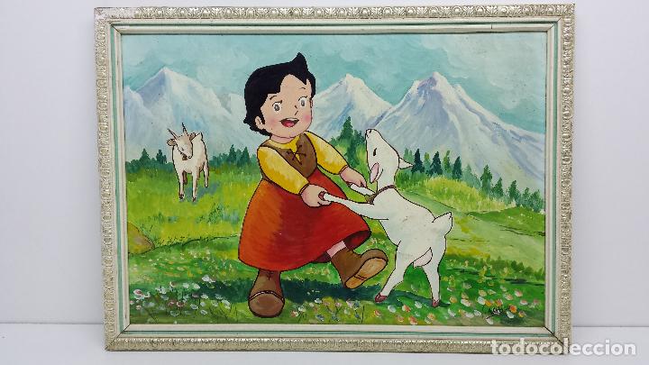 Brinquedos antigos e Jogos de cole&ccedil;&atilde;o: ANTIGUO CUADRO PINTADO DE HEIDI - 30 X 40CM - A&Ntilde;OS 70