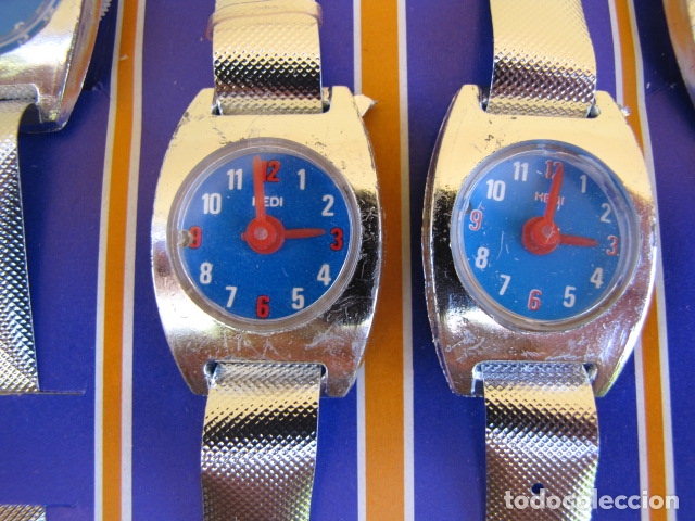 Juguetes antiguos y juegos de colecci&oacute;n: Blister de 12 relojes Heidi. Kiosco. A&ntilde;os 70