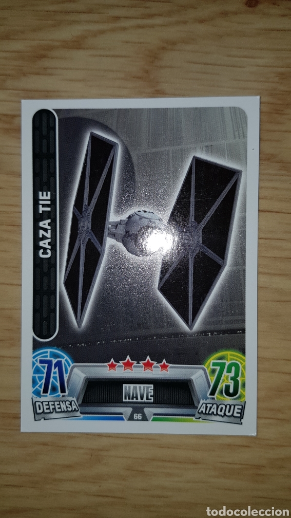 Juguetes antiguos y juegos de colecci&oacute;n: Carta cromo Star Wars nave Caza TIE 66 trading card toops Force Attax Carrefour colecci&oacute;n