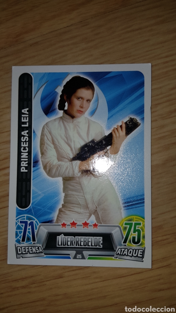 Juguetes antiguos y juegos de colecci&oacute;n: Carta cromo Star Wars L&iacute;der rebelde princesa Leia 25 trading card toops Force Attax Carrefour