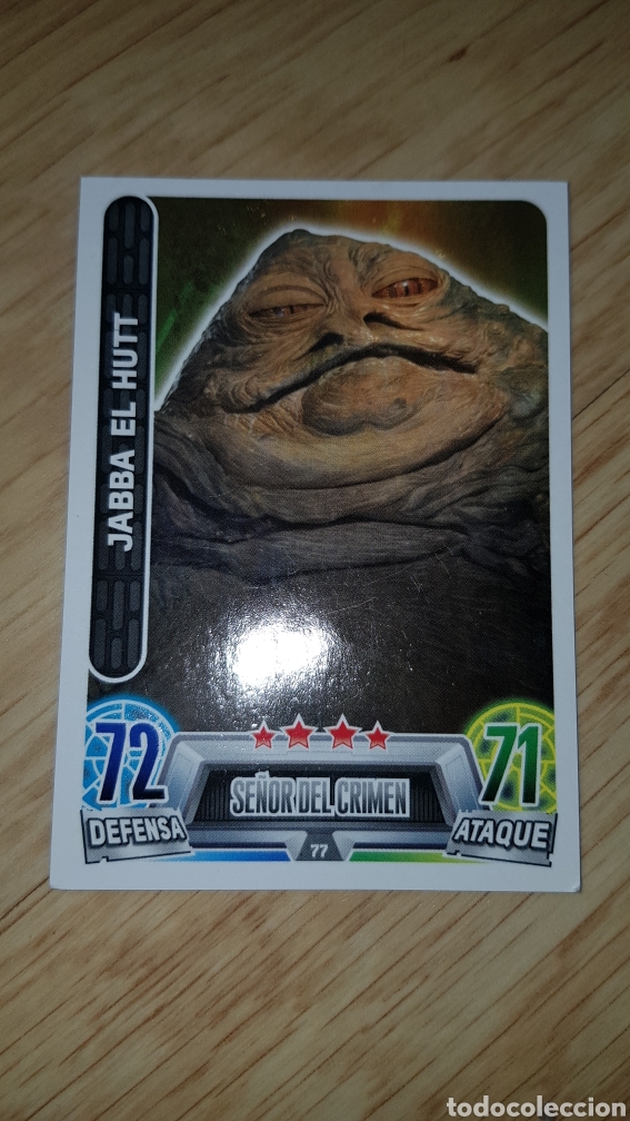 Juguetes antiguos y juegos de colecci&oacute;n: Carta cromo Star Wars Se&ntilde;or del crimen Jabba El Hutt 77 trading card toops Force Attax Carrefour
