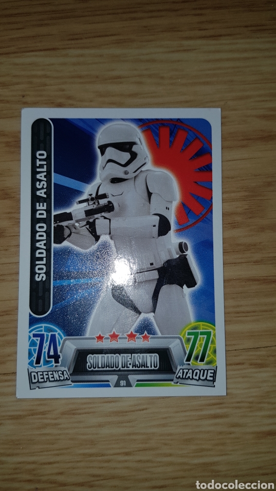 Juguetes antiguos y juegos de colecci&oacute;n: Carta cromo Star Wars soldado de asalto 91 trading card toops Force Attax Carrefour colecci&oacute;n